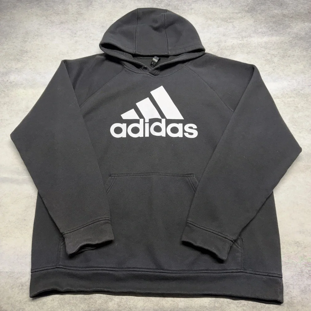 Adidas Big Logo Hoodie Sweatshirt Black XL Mens Pullover Raglan Streetwear